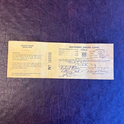 1964 Vintage Non-resident Fishing Angling License Ontario Canada - Image 1 of 4