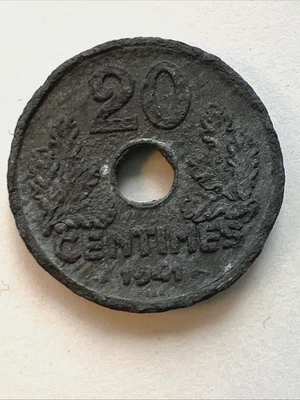 20  CENTIMES - 1941  Vichay Etat Francais  circulated. - Image 1 of 4