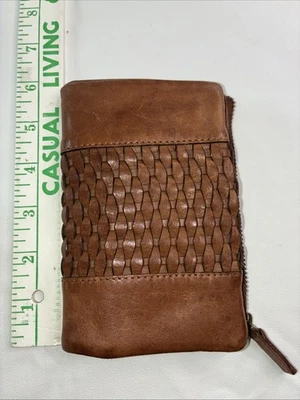 Kane M Zipper Women’s Wallet Brown Leather Brown Woven Cotton Lining Cards Coins - Image 1 of 4
