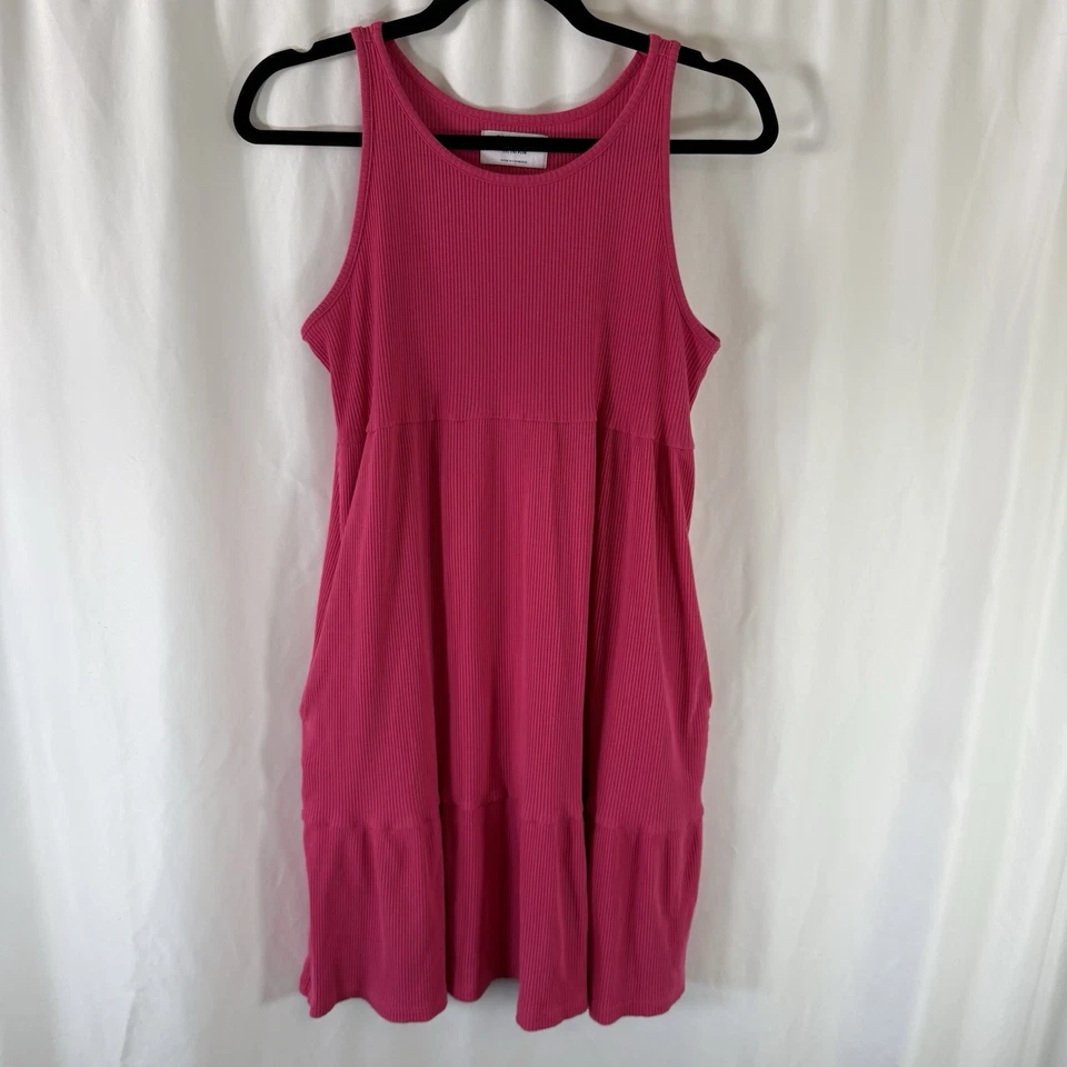 Antiguo Vestido Azul Marino Niñas XXL 16 Plus Rosa Acanalado Sin Mangas Streppy Cuello Redondo Foto 1 de 4