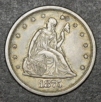 1875-S 20C Twenty Cent Piece – AU Grade – Key Short-Series U.S. Silver Coin - Image 1 of 2