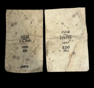 Vintage US Mint Canvas $50 Cents Coin Bank Bags Denver Lot of Two Cents - Picture 1 of 4