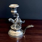 Antique Silver Candle Holder  Candlestick  Chamberstick  Cupid and Dog