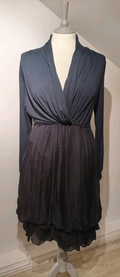 Mint Velvet UK 14 Parachute Dress Navy Blue Long Sleeve Silk Skirt V-neck - Image 1 of 4