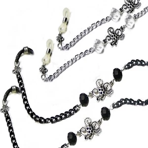 Reading Eye glasses Sunglasses, holder lanyard, Chain Crystal Black Silver  - Picture 1 of 4