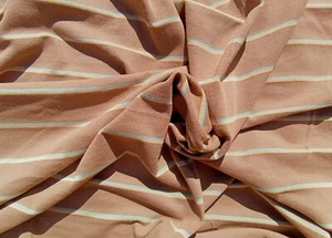 Vintage 90s Striped Jersey Knit Brown Fabric 120x90cm Remnant Synthetic Cotton - Picture 1 of 4