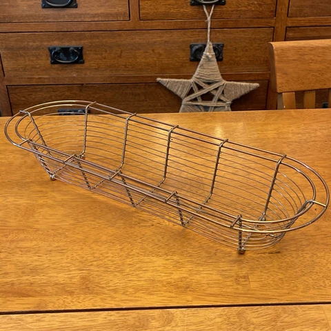 Copper Wire Metal Ball Footed Basket Long 18" Oval Shape Bread Crackers Organize Cover
