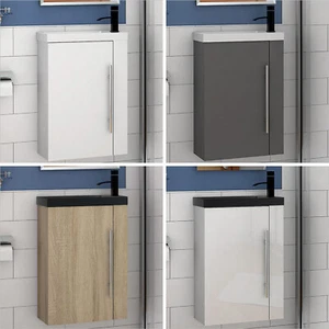 Waschtisch 45 cm Waschbecken mit Unterschrank Gäste WC Badmöbel Set klein Loft - Bild 1 von 62