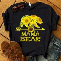 Mama Bear Sunflower Bear Mom Mother's Day Gift Women T Shirt S-5XL Black