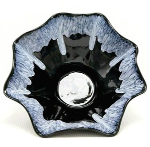 Large Studio Art Pottery Bowl Centerpiece Home Decor 14" Drip Glaze White Black - Picture 1 of 9