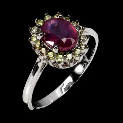 925 Anello Argento Sterling Ovale Rubino 8x6mm Zaffiro Naturale Gemma Misura - Immagine 1 di 4