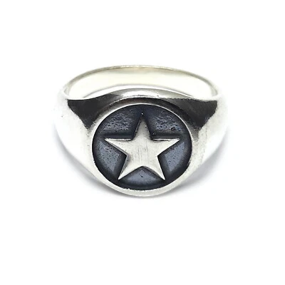Sterling Silver Men Signet Ring Star Solid Genuine Hallmarked 925 Comfort Fit - Image 1 of 4