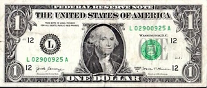 $1 6 Digit Radar Banknote: #1-L02900925A - *REDUCED!!! - Bild 1 von 2