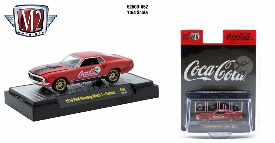 M2 Machines 52500 R52  24-56 Coca-Cola 1970 Ford Mustang Mach 1 Custom 1/64 Sc - Image 1 of 1