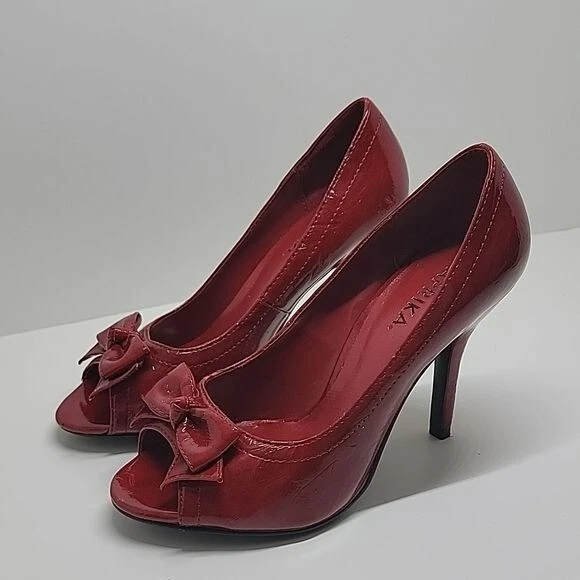 Zapatos de tacón alto punta abierta de charol sintético rojo paprika (leer defectos) 6 Foto 1 de 4