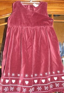 Old Navy 4T girls dress burgundy Cross Bodice jumper snowflakes hearts Sweet - Picture 1 of 4