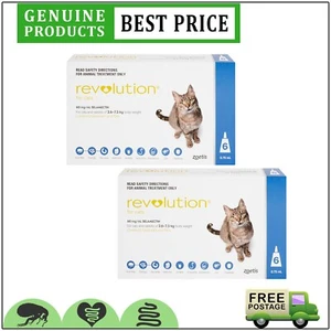 Revolution BLUE for Cats 2.6 to 7.5 Kg Flea and Tick Protection 12 Pipettes - Picture 1 of 2
