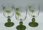 Etched Glass Goblets Palm Trees, Green Stem And Foot Laura Gates Bahama Set Of 3
