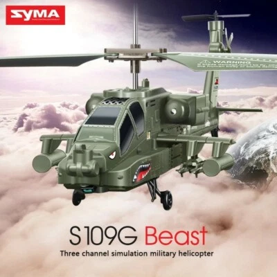 Original SYMA S109G Apache 3.5CH RC Remote Control Military Army Helicopter Toy - Image 1 of 4