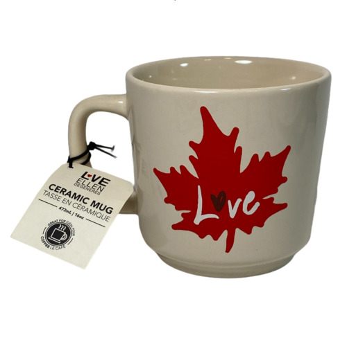 Ellen Degeneres Royal Doulton Coffee Ceramic Mug 16oz Maple Leaf Canada "LOVE"
