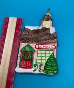 Retro School House Christmas Ornament by Russ Berry - Vintage, Excellent Shape - Picture 1 of 3