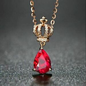 2Ct Pear Cut Red Ruby Diamond Drop Pendant Necklace Chain 14k Yellow Gold Plated