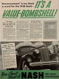 Anuncio impreso de automóvil Nash 1937 vintage, ¡es una bomba de valor! - Imagen 1 de 1