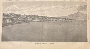 CALABRIA . REGGIO CALABRIA Panorama ETNA Antica Xilografia 1891 PREMOLI - Foto 1 di 8