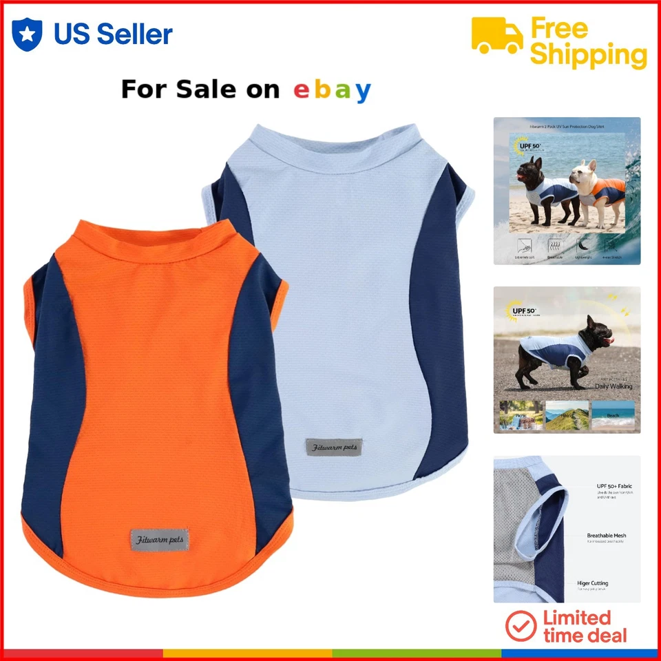 Paquete de 2 camisas de protección solar para perros gatos FPS 50 ligeras de secado rápido traje de verano Foto 1 de 4