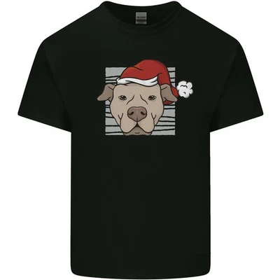 Christmas Pitbull Dog Wearing Xmas Hat Kids T-Shirt Childrens - Image 1 of 3