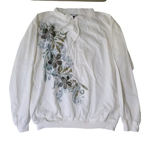 Crazy Shirts Hawaii Floral Pullover Top Women's White Long Sleeve Small Flaw - Picture 1 of 12
