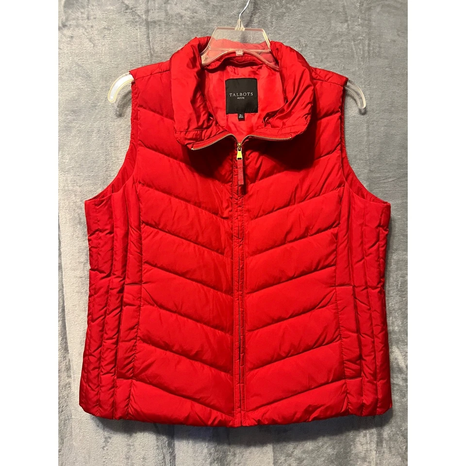 Talbots Petite XL Red Puffer Vest Quilted Down Fill Sleeveless Jacket Coat Fall - Image 1 of 4