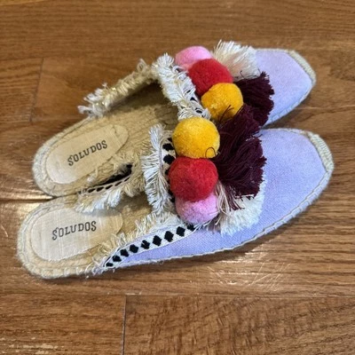 Soludos Anthropologie Coco PomPom Borla Alpargata Slide Mules 8.5 Festival Foto 1 de 4
