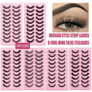 10Pairs Russian Style Strip Lashes D Curl Mink False Eyelashes Full Curled AU - Picture 1 of 18
