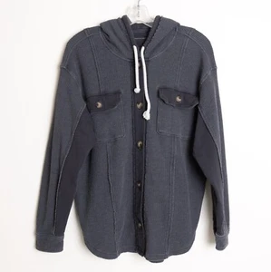 American Eagle Oversized Waffle Thermal Shacket Gray Medium Hoodie Cozy - Bild 1 von 16