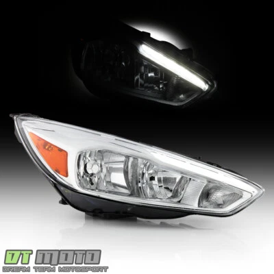 2015-2018 Ford Focus Halogen Chrome w/ LED DRL Headlight Headlamp Passenger Side - Image 1 of 4