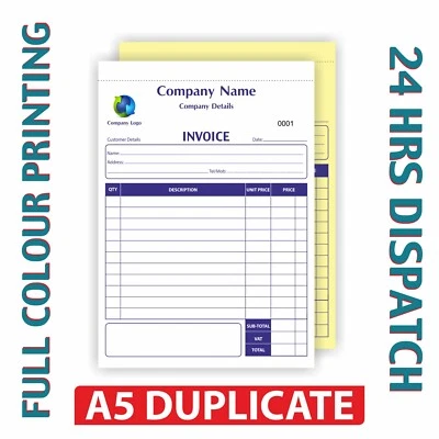 Personalised A5 Duplicate Invoice Book Printing / NCR Pad/50 Sets/Invoice Print - Image 1 of 4