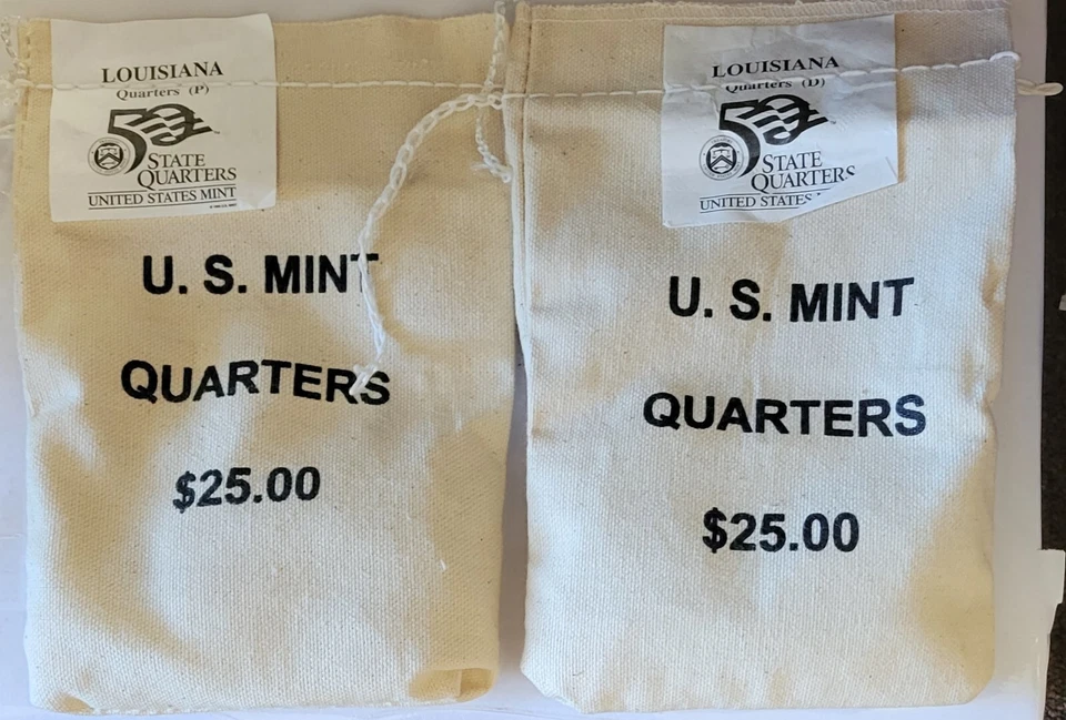 Louisiana P&D SET State Quarters US Mint Sewn UNC UnOpened $25 Bags 200 COINS - Image 1 of 1