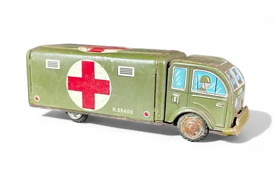 Vintage 1950's Hayashi Japan Friction Tin Litho Army Red Cross Ambulance - Image 1 of 4