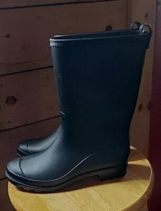 Black Rubber Boots Womens Size 38/7.5usa Unbranded Light Lining - Picture 1 of 10