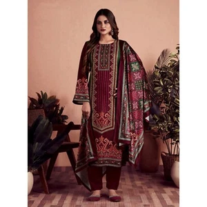 PRINTED WOOL INDIAN PAKISTANI READYMADE LADIES SALWAR KAMEEZ SUIT w VELVET SHAWL - Picture 1 of 3