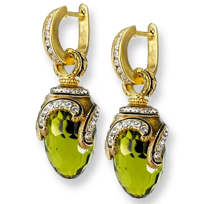 Brincos de ovo Fabergé peridoto esterlina 925 cristais Swarovski argolas esmaltadas c/cz - Imagem 1 de 4