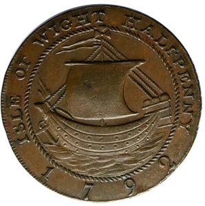 ISLE OF WIGHT Newport (Hampshire) Conder Half Penny token 1792 AU 'Antique Ship' - Picture 1 of 2