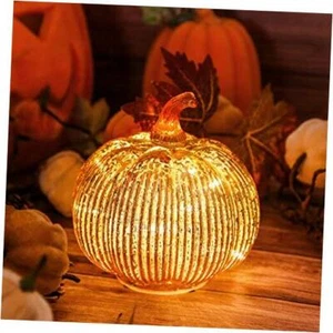 Mercury Glass Light up Pumpkin with Timer- Fall Decoration for Home-Lamps Gold - Picture 1 of 7