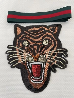 Bronze  3D Tiger  Sequin Sew On Patch, Decorative Patch, DIY Patch - Image 1 of 4