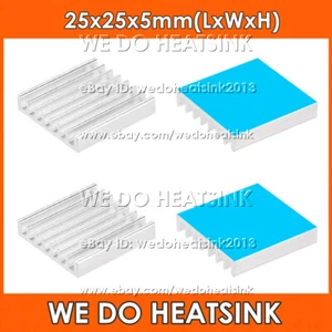 25x25x5mm Silver Heatsink Cooler Radiator With Thermal Double Sided Adhesive Pad - Afbeelding 1 van 5