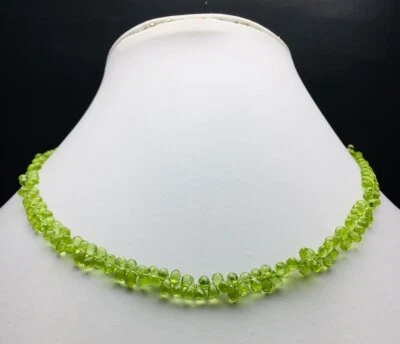 AA ++ Natur Peridot facettierte Tränen Edelstein Perlen Halsketten 18 Zoll Mä... - Bild 1 von 4