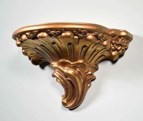*13" Wide French Louis XV Vintage Sconce Gilt Wood Corbel/Shelf Cover