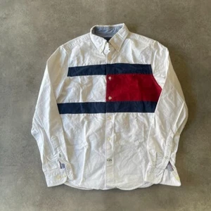 Tommy Hilfiger Shirt Mens Small Flag Y2K Long Sleeve Button Up Top, White - Picture 1 of 9