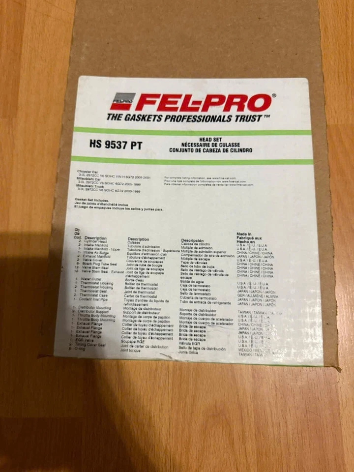 Juego de juntas de culata de motor Fel-Pro HS9537PT para Chrysler Dodge Mitsubishi Foto 1 de 1